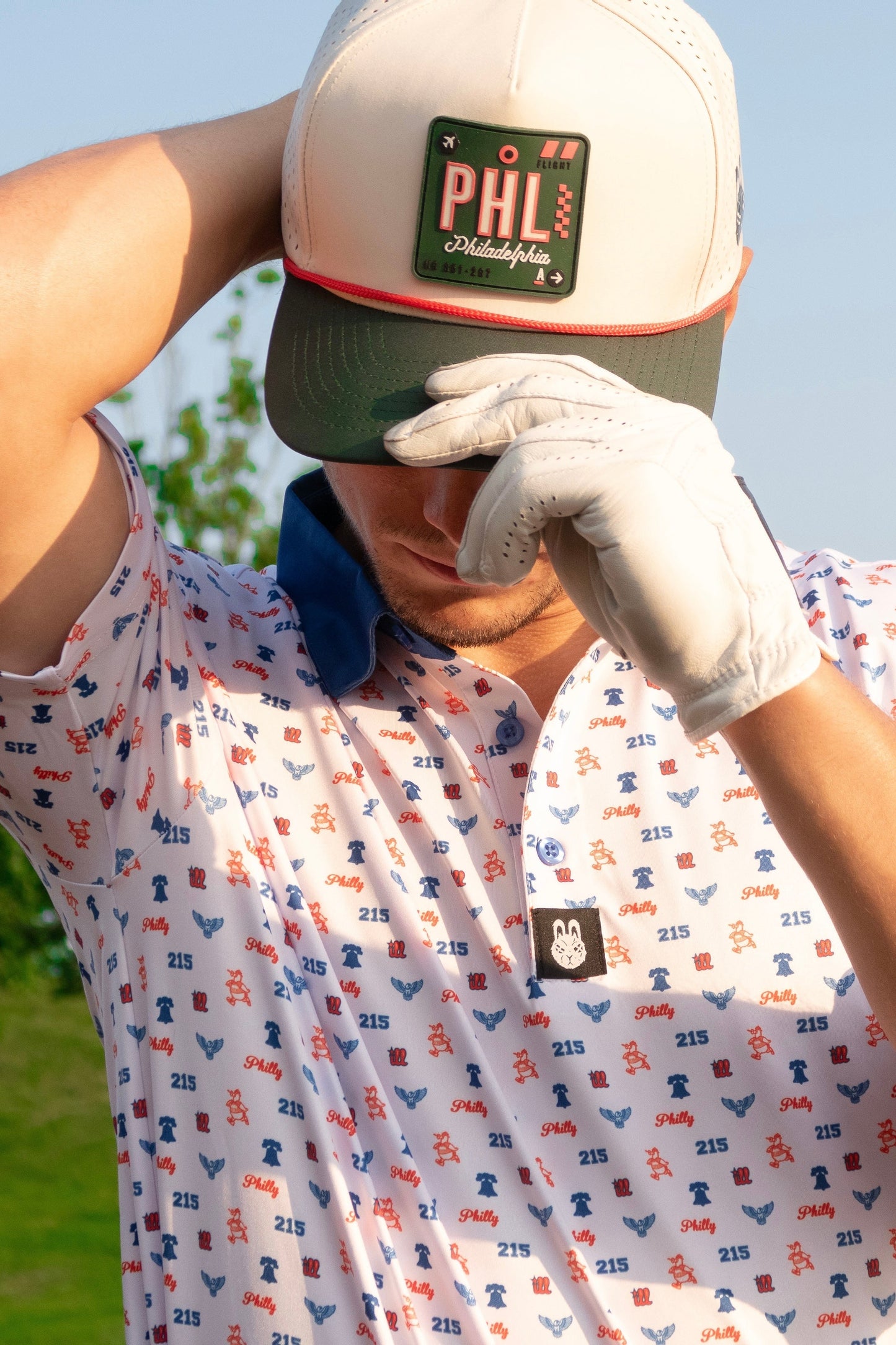 Front view of The Philly Phrenetic Philadelphia golf polo by City Golf Collective