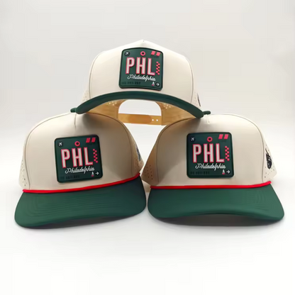 Stack of Philly Hats highlighting bold Philly-themed embroidery and premium structured design.