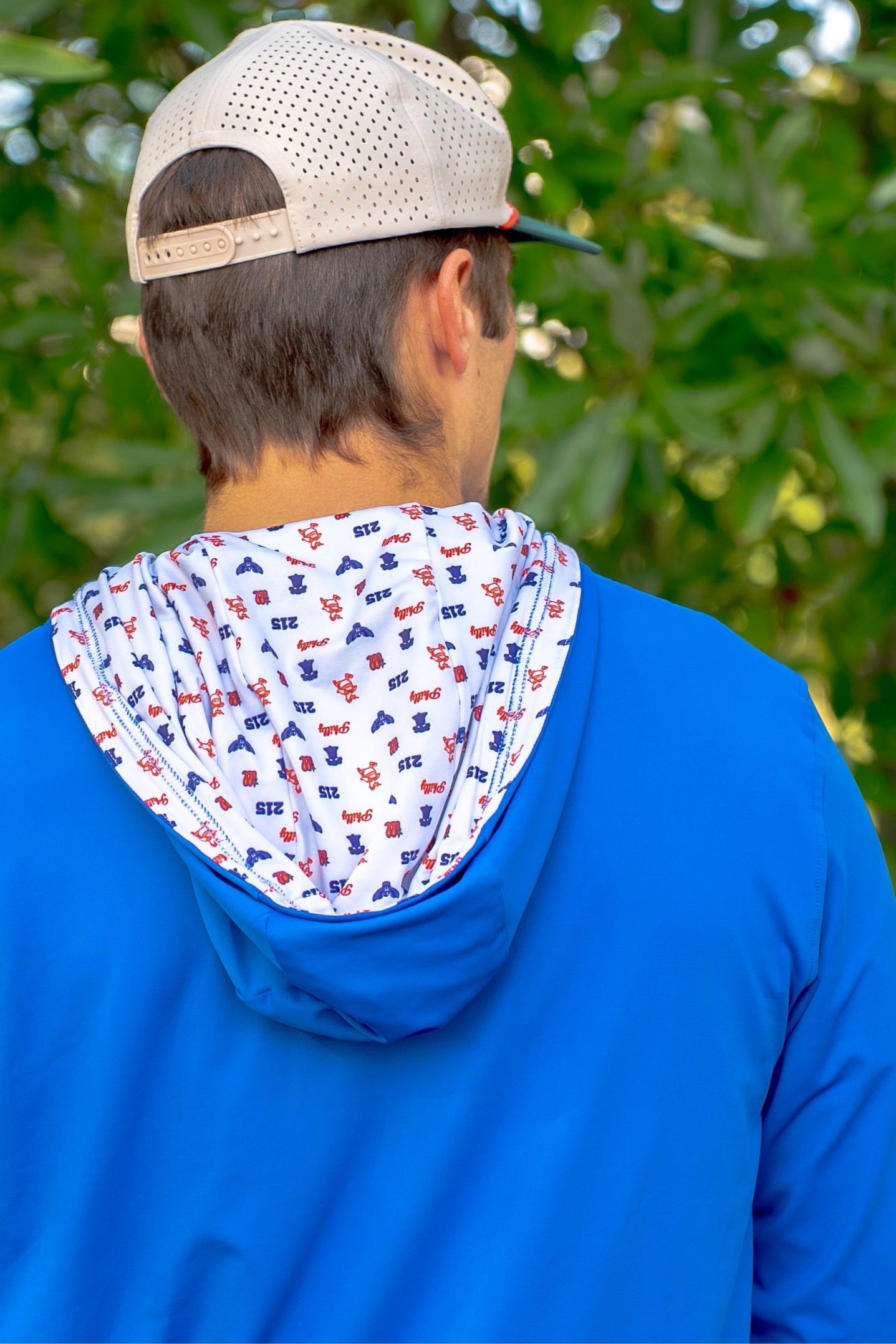 Close-up of back design on the Philly Phrenetic After Hours Philadelphia golf hoodie by City Golf Collective, hood down