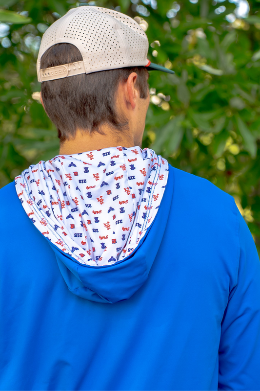 Close-up of back design on the Philly Phrenetic After Hours Philadelphia golf hoodie by City Golf Collective, hood down