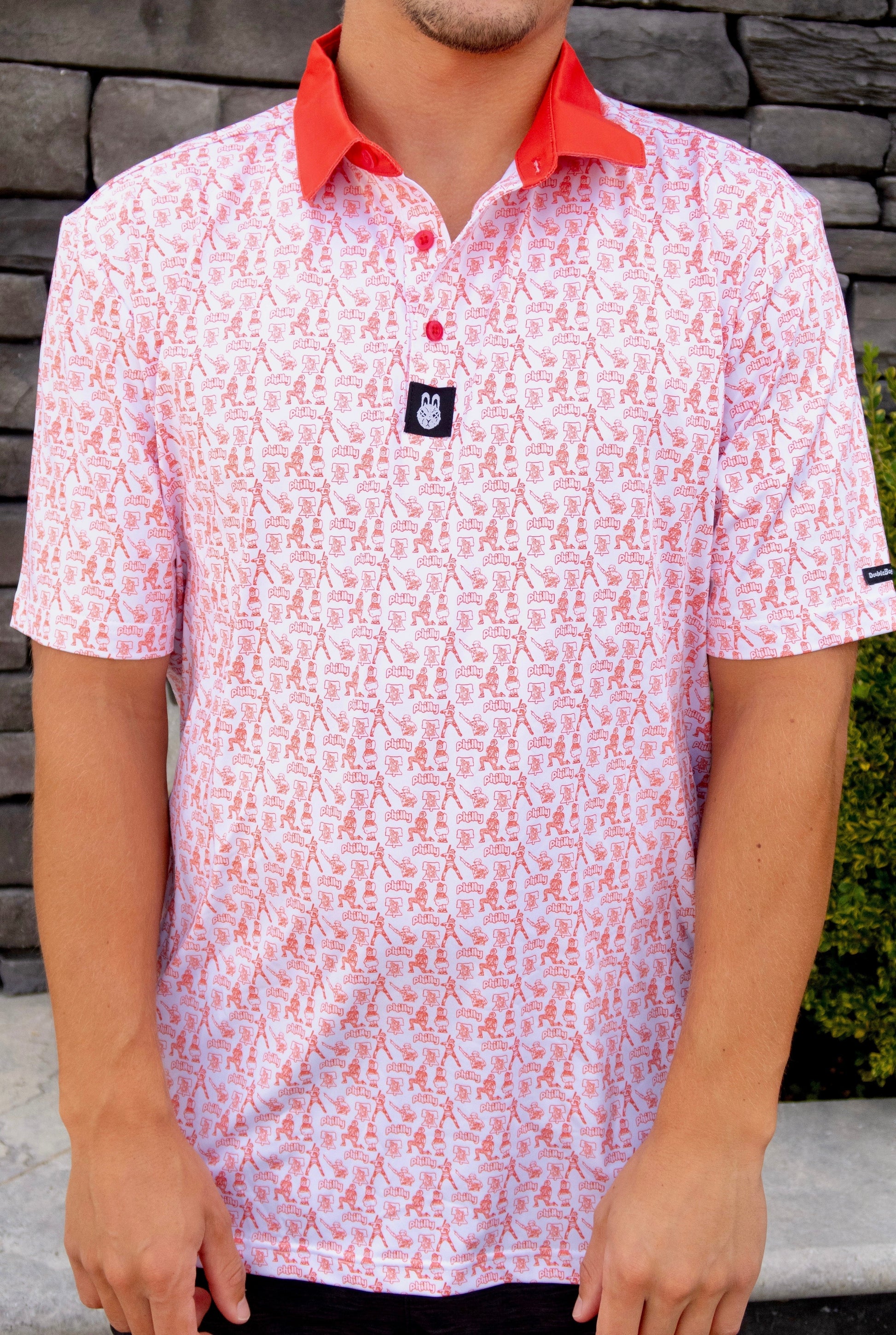 Front view of The South Philly Sandlot Philly baseball golf polo by City Golf Collective