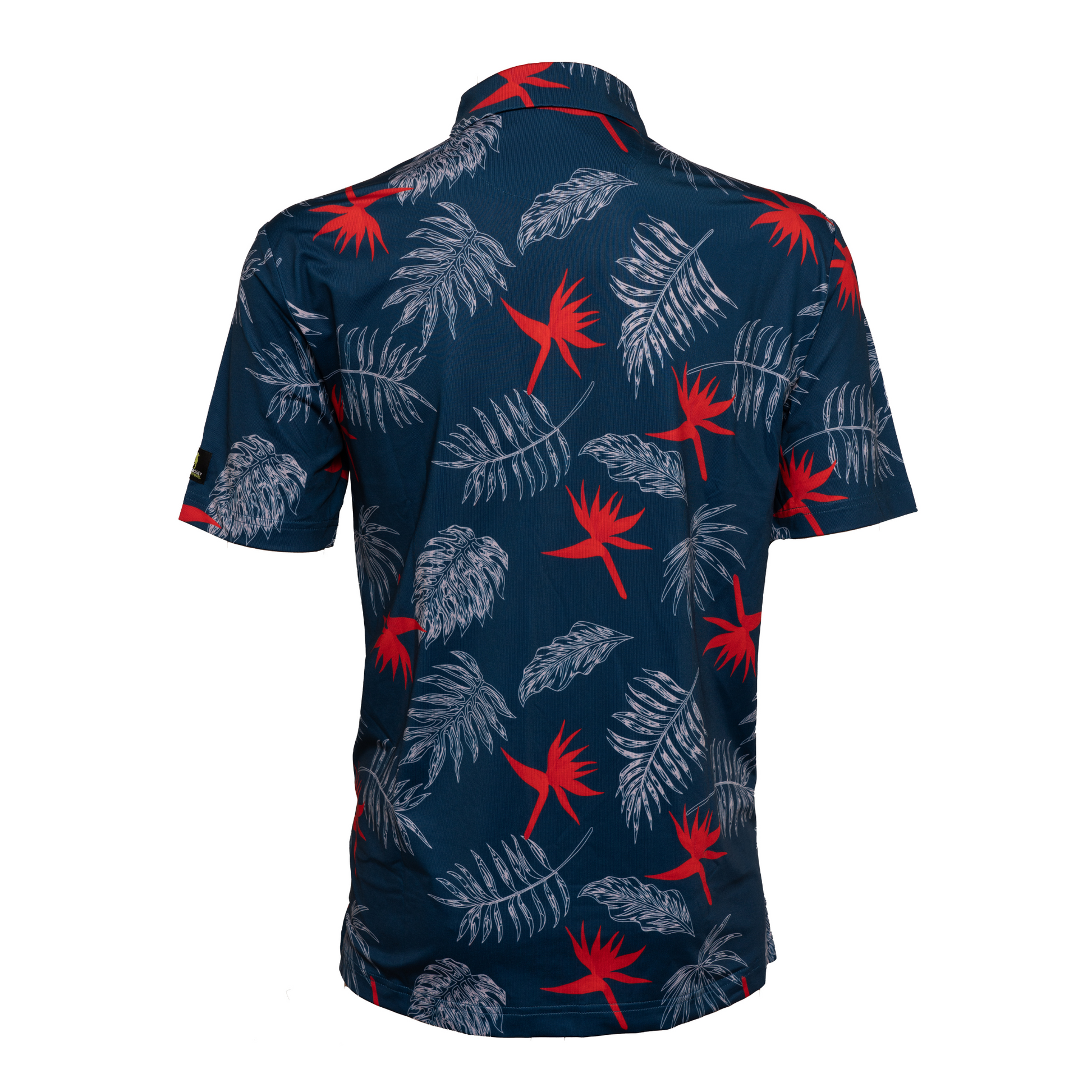 Back view of Bahama Mama men’s golf polo – vibrant island-inspired print with lightweight material for cool, all-day golf comfort.
