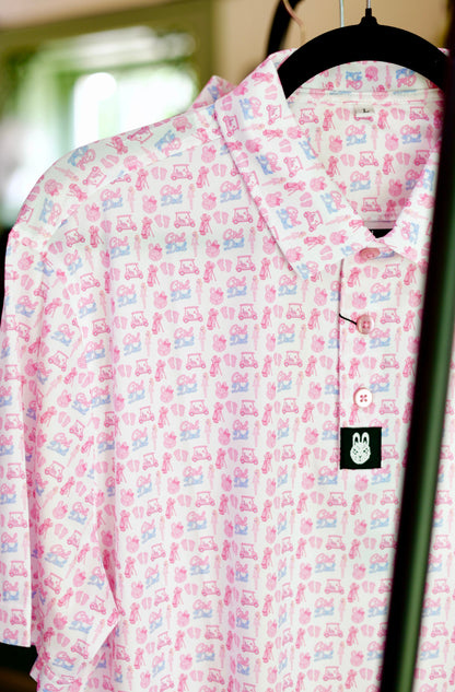 The Girl Dad Polo featuring a fun pink and blue Girl Dad print on a lightweight, moisture-wicking performance golf polo.