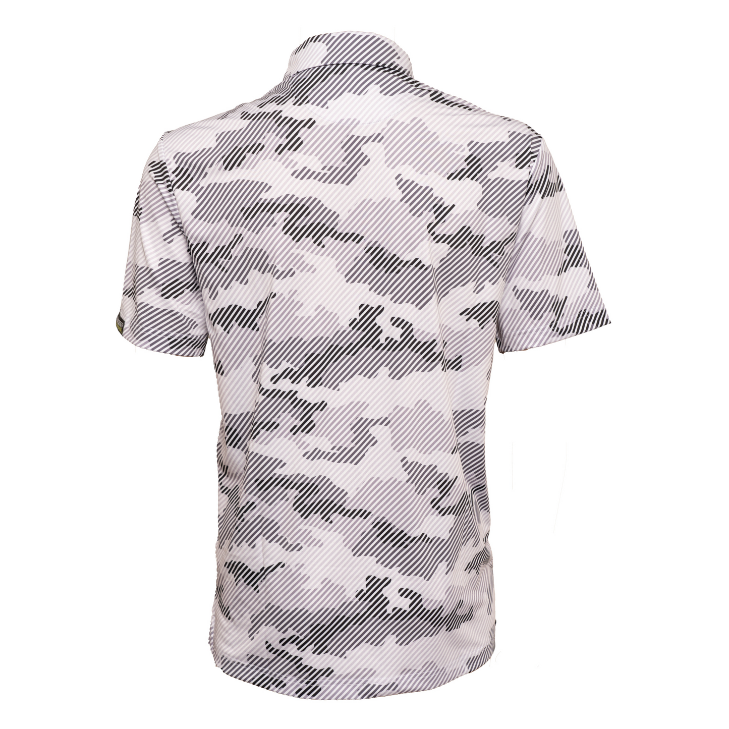 Back view of Operation Birdie men’s camo golf polo – sleek fit with moisture-wicking fabric, perfect for active golfers who value comfort and style.