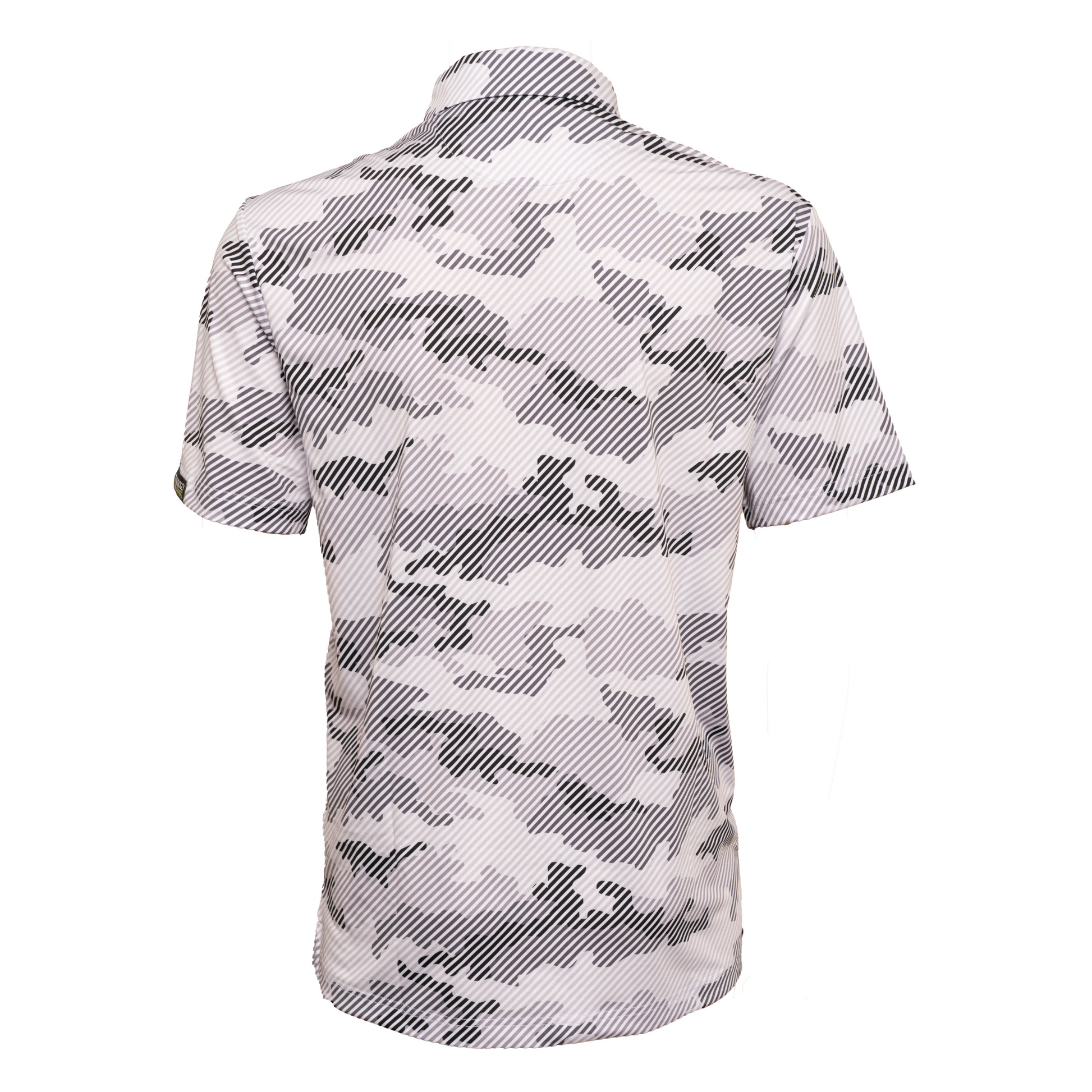 Back view of Operation Birdie men’s camo golf polo – sleek fit with moisture-wicking fabric, perfect for active golfers who value comfort and style.