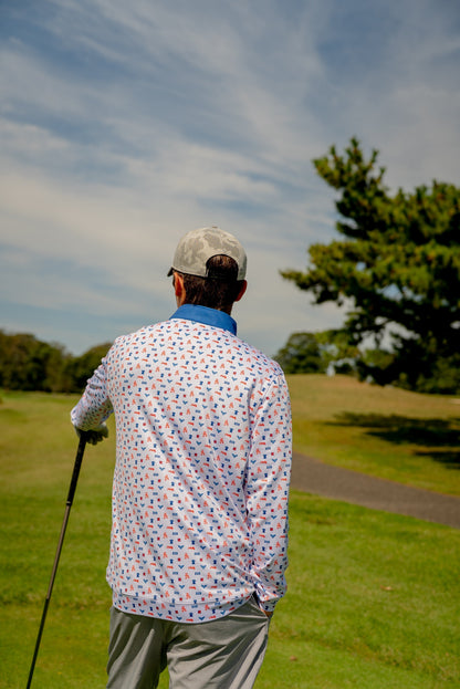 Back view of The Phrenetic Zip Quarter Zip men’s golf pullover by City Golf Collective showing full design and collar detail