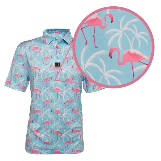 Close-up of Florida Man polo fabric – breathable, moisture-wicking material for all-day comfort and flexibility on the course.