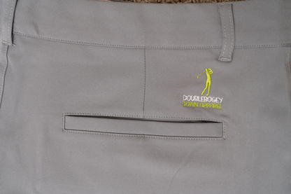 Back detail of The Fairway Fog golf shorts – smooth gray finish with secure pocket stitching and stretch waistband for flexible movement during play.