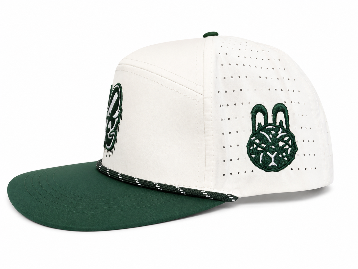 Side view of the Fore the Love of the Game Hat showcasing the structured black rope golf hat profile with breathable mesh panels and Philadelphia-inspired styling.