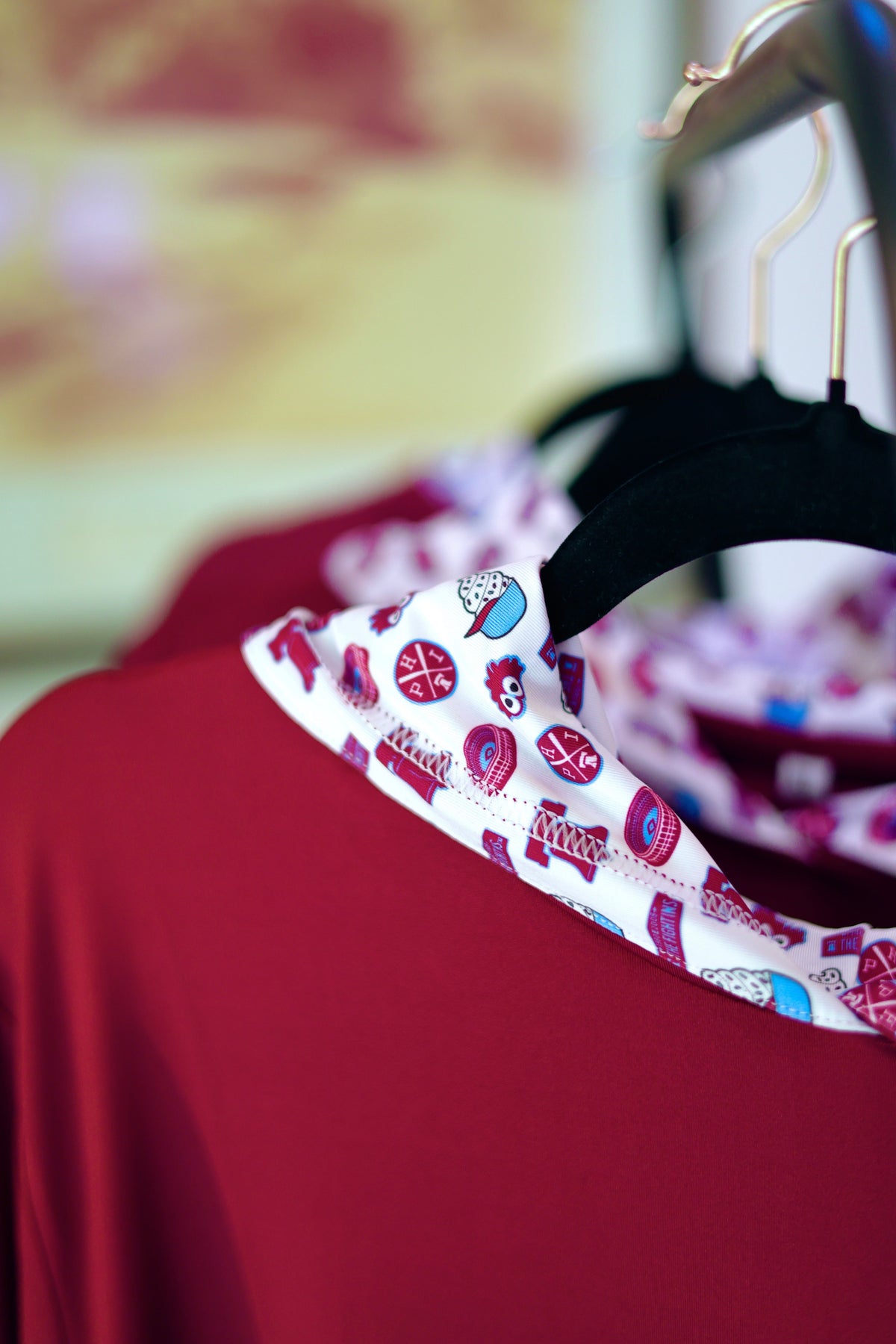 Maroon Pattison Classic performance hoodie by City Golf Collective featuring custom printed hood lining.