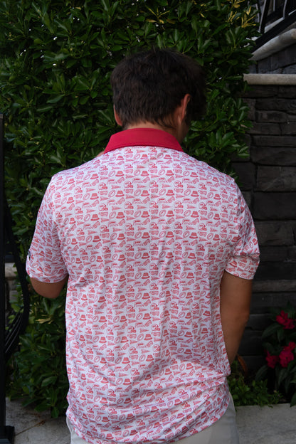 Back view of the Saturdays in Tuscaloosa Alabama inspired men’s golf polo by City Golf Collective showing full design.