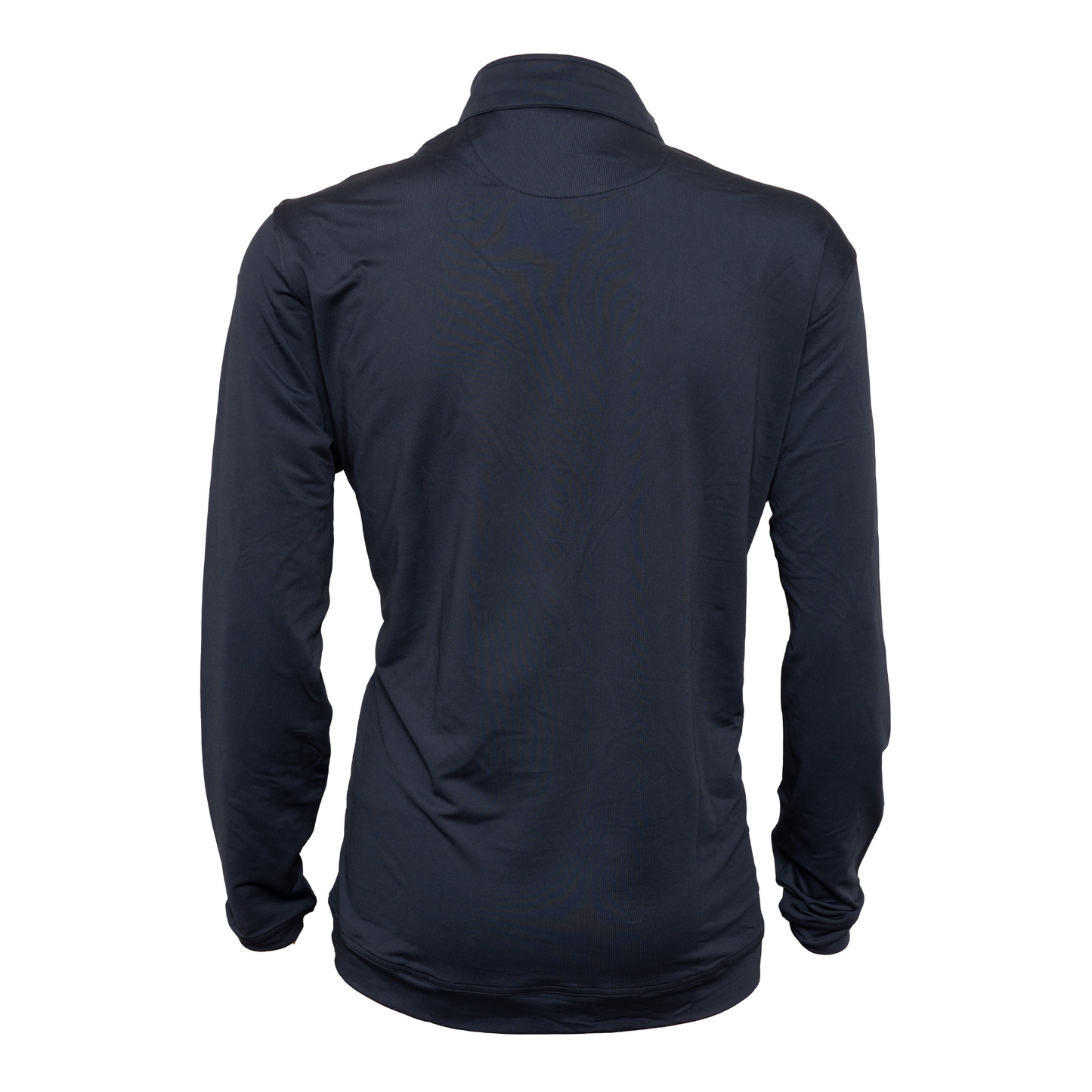 Back view of The Back Nine Zip – men's navy golf quarter zip pullover with streamlined fit and breathable fabric for all-day comfort on the course.
