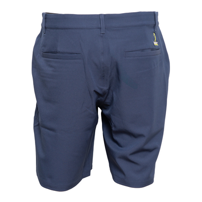 Back view of The Navy Nine men’s golf shorts – tailored design with a flexible waistband and functional pockets for ease of movement on the golf course.