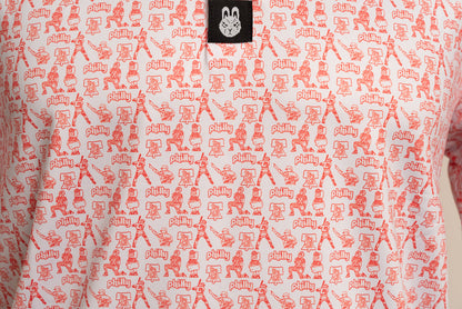 Close-up of The South Philly Sandlot Philly baseball golf polo by City Golf Collective showing texture and logo.