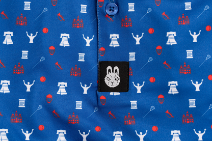 Close-up of The Philly Jawn Philly golf polo by City Golf Collective showing fabric and stitching.